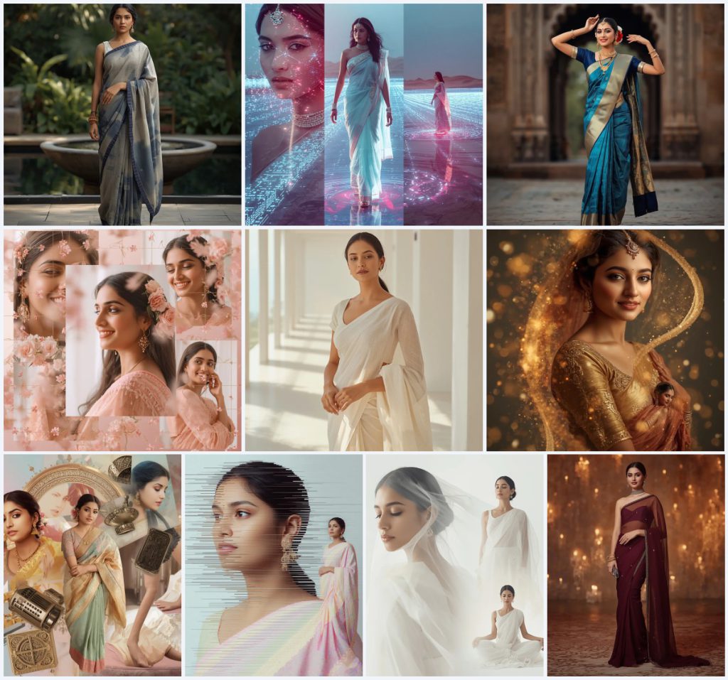 New 10 AI Prompts for Enchanting Saree Looks with Aquatic Backdrops | prompts for saree look
