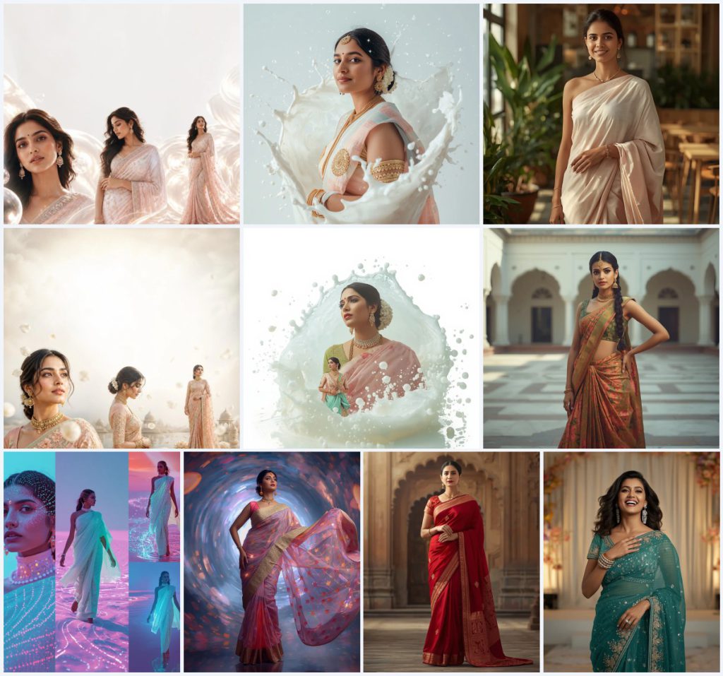 New 10 AI Prompts for Ethereal Saree Looks with Majestic Waterfalls | aesthetic saree prompt for ChatGPT